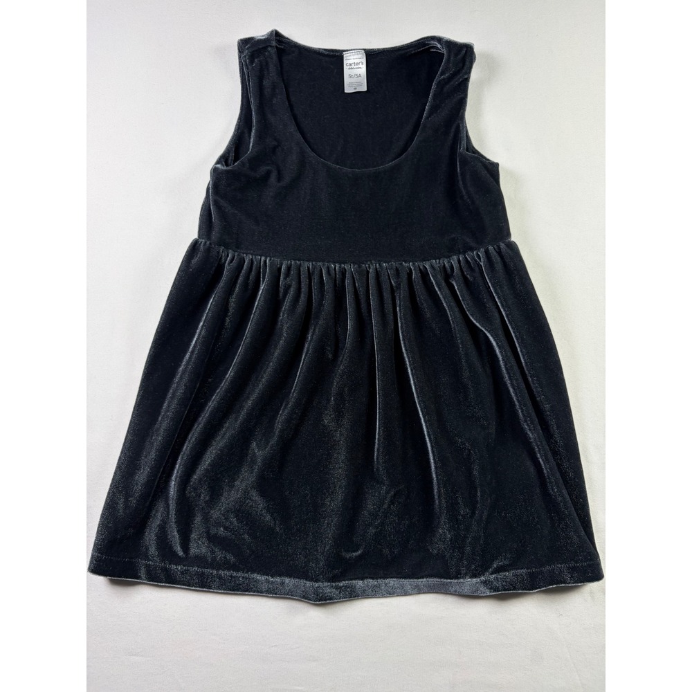 Carter's Velvet Festive Black Gathered Waist Party Holiday Minimalist Dress 5T